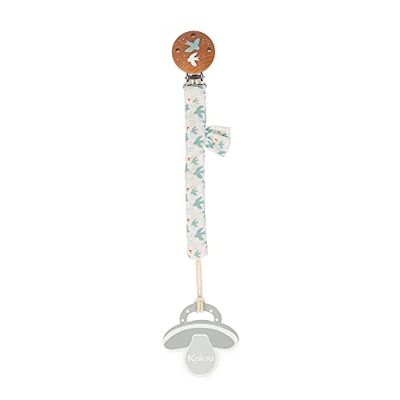 KALOO K'doux Attache-Tétine en Tissu et Bois FSC Bi-Matière Coton Doux Mousseline Attache-Sucette pour Bébé 16,5 cm Motif Colombe Dès La Naissance, K216004