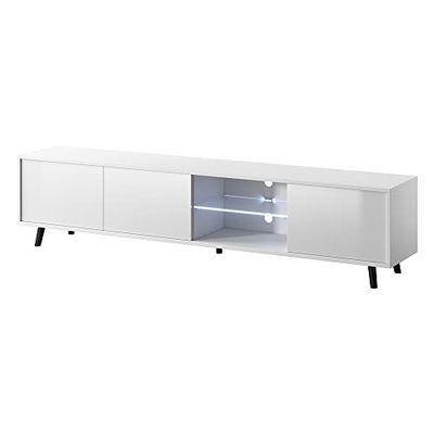 Selsey Galhad - Mueble TV - 175 cm Ancho - Blanco Mate/Blanco Brillo - Iluminación LED con Pilas