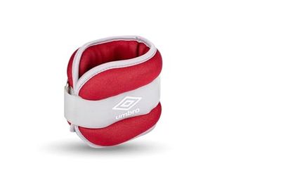 Umbro Gewichtsmanchetten, gewichten voor benen en armen, 2 stuks van 1000 g, verstelbaar met klittenbandsluiting, comfortabele pasvorm, grijs/rood