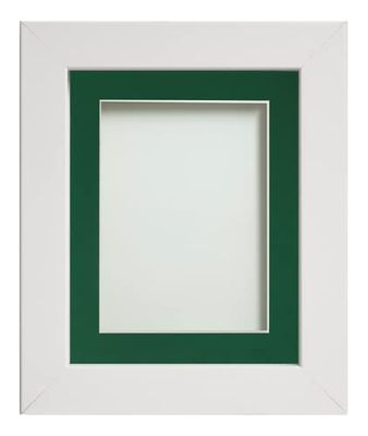 Frame Company Watson White Picture Photo Frame fitted with Perspex, 12x10 inch with Bottle Green Mount for image size 9x7 inch