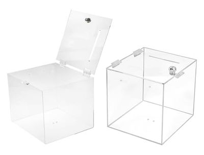 TUKA-i-AKUT 2X Caja de Donaciones 25x25x25 cm, con Cerradura, Cristal Acrílica Caja, Caja de Lotería Caja de Promoción, Caja de Acción Caja de Votaciones, Caja Acrílica Transparente, TKD8260-25cm-2X