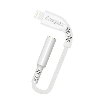 Energizer C41EUJALIAT - Adaptador de Audio Lightning a Mini Jack Hembra (11 cm - Sonido estéreo) Compatible MFI - Color Blanco
