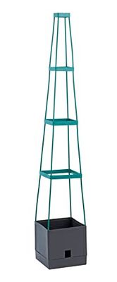 Maximex Tour à plantes XXL, bac à plantes haut avec des tuteurs pratiques destinés aux plantes grimpantes, idéal pour le balcon, la terrasse et le jardin, (l x p x h) : 25 x 25 x 150 cm, noir/vert