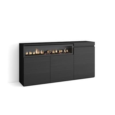Skraut Home | Aparadores para salón | Gran Capacidad de almacenaje | 150x75x35cm | 3 Puertas | Chimenea eléctrica | Estilo Moderno | Negro