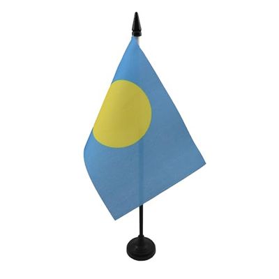AZ FLAG - Drapeau De Table Palaos - 15x10 cm - Mini Drapeau Paluan De Bureau 100% Polyester Avec Hampe De 25cm Et Socle En Plastique Noir