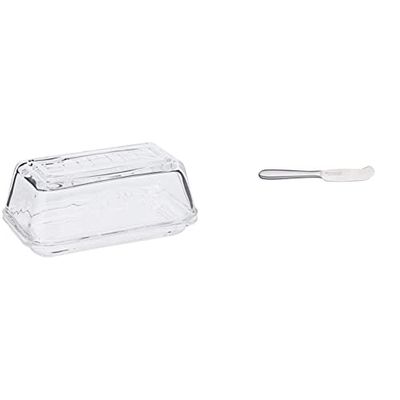Kilner Vintage Glass Butter Dish with Lid & KitchenCraft Butter Knife MasterClass of Stainless Steel, Easy Spread and Rust Resistant, 16 x 2cm (6.2 x 0.8''), Silver