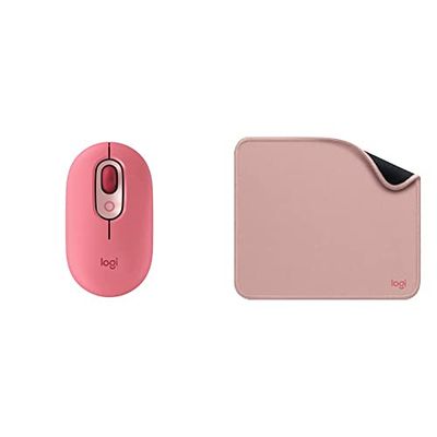 Logitech POP Mouse Wireless con Emoji personalizzabili, Tecnologia SilentTouch, Precisione e Velocità & Mouse Pad - Studio Series, per Computer con Base in Gomma Antiscivolo