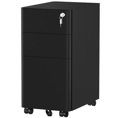 YITAHOME 3-laden archiefkast afsluitbaar, thuiskantoor mobiele dossierkasten met wiel, onder bureau dossier kantoorkast voor brief/juridisch/A4, volledig gemonteerd, zwart, 30 x 45 x 61 cm