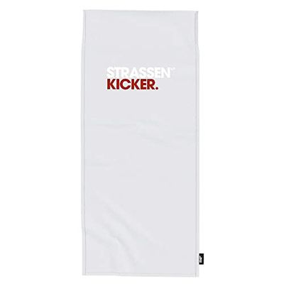 STRASSENKICKER Sport- & Fitnesshanddoek, 50 x 110 cm +15 cm flap, 100% polyester, met officieel label, achterkant met hoes voor fitnessapparatuur en geïntegreerd ritsvak