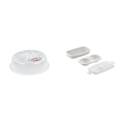 CARE + PROTECT Pack d'accessoires pour cuire au micro-ondes comprenant une cloche couvre assiettes et une pocheuse à oeufs et cuiseur à omelettes