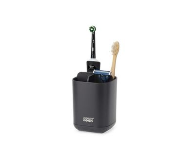 Joseph Joseph Easy-Store Hållare för tandborste, tandkräm och tandtråd, kompatibel med elektriska tandborstar, 3 fack, avtagbar, Matt Svart