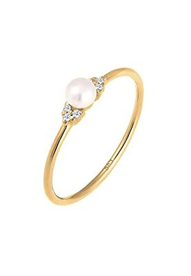 Elli DIAMONDS Anello Donne Fidanzamento Perla con Diamante (0.03 ct.) in Oro Giallo 585