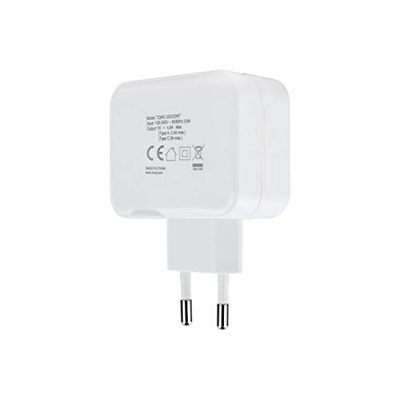Cargador de Pared Doble USB-C y USB, 27W, Color Blanco, Ideal para Cargar Dispositivos móviles y tabletas simultáneamente.