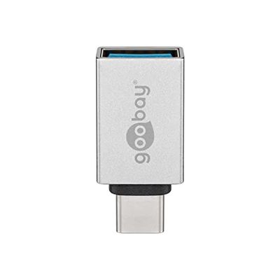 Goobay 51596 USB 3.0 (typ A) till USB-C, superhastighetsadapter/omvandlare för anslutning av laddkabel, stöder laddning & sync, silver