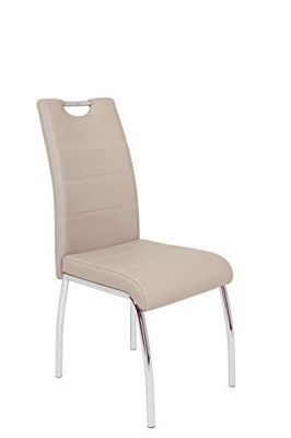 Hela Tische Susi Set da 1 sedia per sala da pranzo, con rivestimento in similpelle di colore beige, struttura cromata, schienale con impugnatura e portata da 120 kg