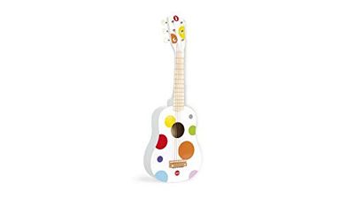 Janod - Confetti - guitarra em madeira, instrumento musical para crianças, brinquedo de imitação e estimulação do talento musical - desde os 3 anos, J07598