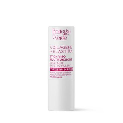 Bottega Verde - Collagene + Elastina, Stick Viso Multifunzione, 12 ml, Idratante Effetto Filler, con 3 Acidi Ialuronici, per Tutti i Tipi di Pelle