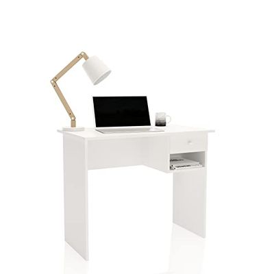 HOGAR24 ES Table de Bureau | Table d'étude | Contient tiroir et Creux | Couleur Blanche | Dimensions : 90 x 74 x 50 cm