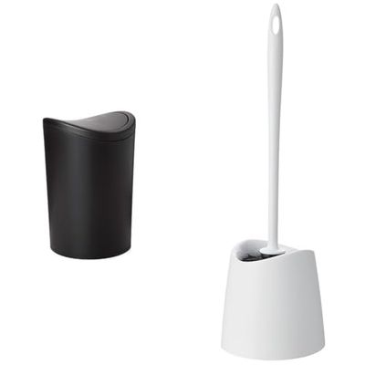 TATAY Poubelle Salle Bain et Brosse Toilettes WC | Poubelle Salle Bain Noire avec Couvercle à Bascule | Capacité 6L | Brosse Toilettes WC Blanche | Ensemble Résistant et 100% Recyclable