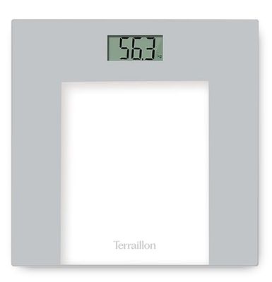 TERRAILLON - TP1000 - Pèse personne électronique, Compact et ultra plat 30cm x 30cm, Plateau verre, Large écran LCD, Capacité 150Kg, Graduation 100g, Glass