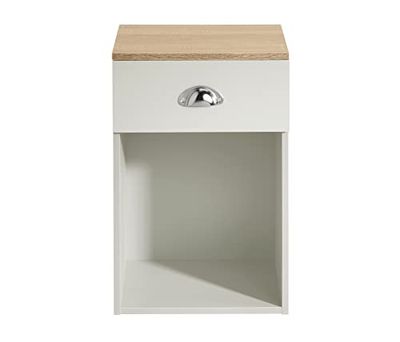 House and Homestyle Lilsbury 1 Drawer Bedside Table in Cream and Oak with Chrome Cup Handle – 48 x 32 x 32cm