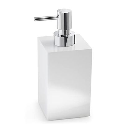 Gedy G-Bangkok Dosassavon Blanc, Dimensions et Poids : 17,3 x 7,3 x 8,4 cm et 0,365 kg, capacité 250 ML, Distributeur de Savon de Bain en résine et Sable, Design R&D, 2 Ans de Garantie, Unique