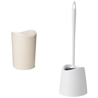 TATAY Poubelle Salle Bain et Brosse Toilettes WC | Poubelle Salle Bain Ecohome avec Couvercle à Bascule | Capacité 6L | Brosse Toilettes WC Blanche | Ensemble Résistant et 100% Recyclable