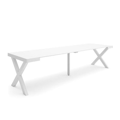 Skraut Home | Mesa Consola Extensible | Mesa Comedor Plegable | 300 | para 14 comensales | Patas Madera Maciza | Estilo Moderno | Blanco