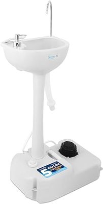 SereneLife Évier de Camping Portable avec Support pour Serviette et Distributeur de Savon - Station de Lavage avec Roues – Lavabo Mobile pour événements en Plein Air, Rassemblements et Camping