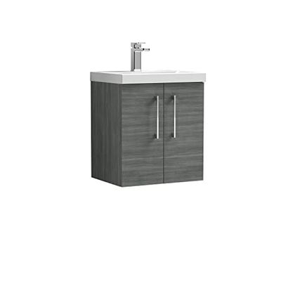 nuie ARN521D Arno Modern Bathroom Wall Hung 2 Door Vanity Unit with Thin-Edge Ceramic Basin, Anthracite