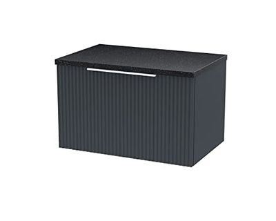 Hudson Reed DFF1494LSB Fluted Modern Bathroom Wall Hung 1 Drawer Vanity Unit with Sparkle Black Laminate Worktop, 600mm, Soft Black