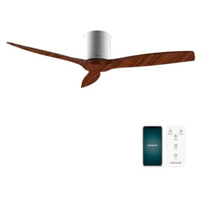 Cecotec Plafondventilator EnergySilence Aero 5500 Aqua IronDarkWood Connected, DC-motor 40W, Diameter 132 cm, Laag verbruik, Wifi, Afstandsbediening, Buiten, Timer, Zomer en winter modus, Stil