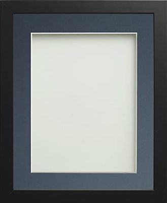Frame Company Connolly Range Black Wooden Picture Photo Frame with Blue Mount, 30x20 for pic size A2 *Choice of Sizes* Fitted with Perspex