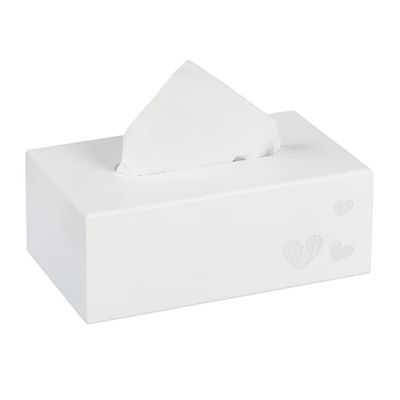 Relaxdays tissue box, hartjes, voor badkamer, toilet & meer, HBD: 9x25x15 cm, rechthoekig, tissuehouder, modern, wit