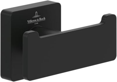 Villeroy & Boch Toallero de gancho doble Elements Striking, gancho toallero de baño para montaje en la pared, fabricado con latón, accesorio de baño, rectangular, 80 x 44 x 45 mm, Negro mate