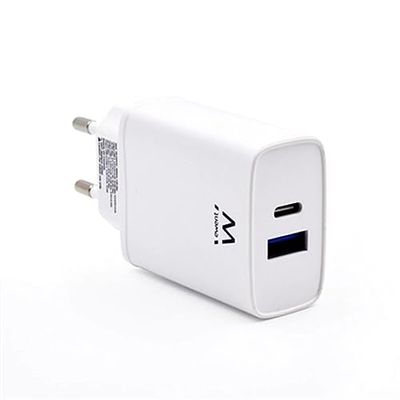 Ewent EW1321, USB C wandlader, PD Power Delivery 3.0 & Quick Charge 3.0 2 poorten snellader USB type C voor iPhone 13 Pro Max/12/Mini/11/XS/XR/X/8, Samsung Galaxy Note, Huawei, XiaoMi