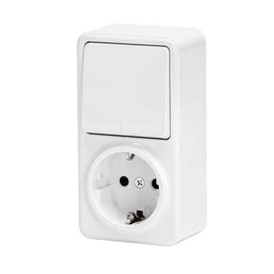 Interruttore e presa tedesca a 1 via con 1 chiave in elegante finitura bianca. Ideale per una casa moderna, combina funzionalità e stile in ogni angolo del tuo spazio.