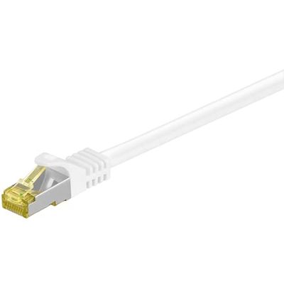 Goobay 92669 RJ45 Patch Cable with CAT 7 Raw Cable, Double Shielded, S-FTP up to 600 Mhz, Halogen-Free, Copper Cable Plug, Gold-Plated Contacts, 20 m, White