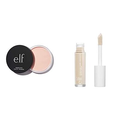 e.l.f. Poreless Putty Primer, All Day Wear, Velvet Texture, Poreless Effect, Universal Sheer, 0.74 Oz (21g) & e.l.f Hydrating Satin Camo Concealer Fair Warm
