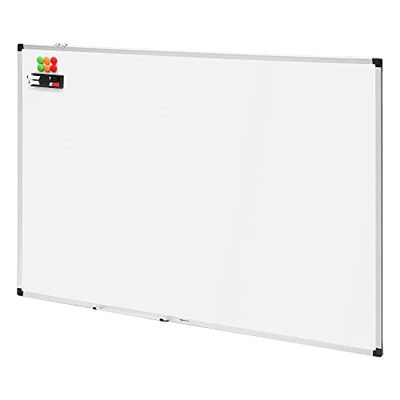 Amazon Basics Lavagna bianco, cancellabile a secco, con supporto porta-pennarelli e bordi in alluminio, 150 cm x 100 cm