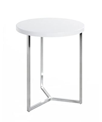 HAKU Möbel Sidobord krom, vit, MDF, metall - Storlek: H 54 cm x Ø 45 cm, Stil: Modern
