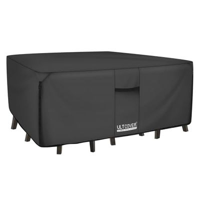 ULTCOVER 600D PVC hållbar rektangulär uteplats bord med stolskydd, 100% vattentät utomhus möbler bordsskydd rektangulär 345 cm (L) x 74 (B) svart