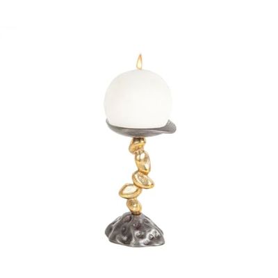 Romimex Kandelaar, zwart, goud, aluminium, 10 x 19 x 11 cm