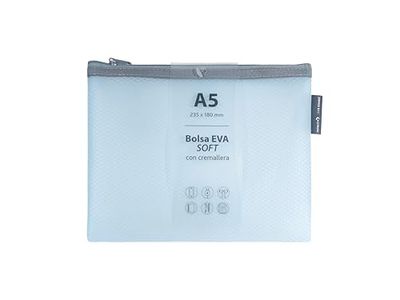 Grafoplás | EVA Soft a5 Zip Bag | Pastel Blue | Soft Touch | Zipper Bag Made with Transparent EVA Rubber | Perfect for Protecting and Transporting Documents, Mobiles, Tablets or Puzzles