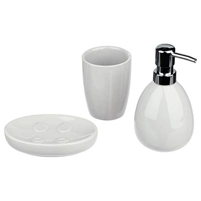 Set di 3 accessori da bagno, look moderno, colore bianco