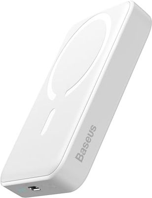 Baseus Magsafe Batterie Externe 10000mAh, Power Bank Magnétique sans Fil pour iPhone 15/14/13/12, PD 20W USB-C Chargeur Portable, Magsafe Batterie Blanc