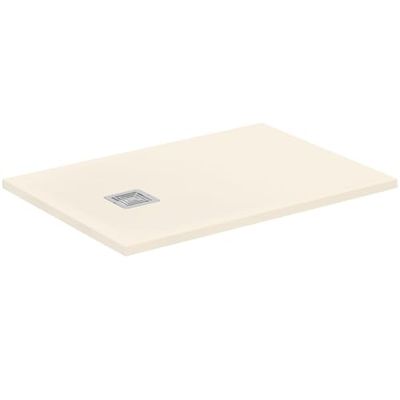 Ideal Standard - Ultra Flat S+, Piatto doccia rettangolare ultrasottile in resina effetto pietra, 100x70cm, Ideal Solid, Scarico lato corto, Sabbia
