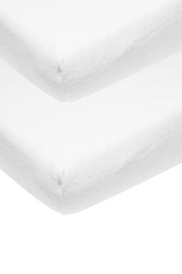 Meyco Baby Uni molton stretch hoeslaken, set van 2 stuks, voor het kinderbed (waterdichte matrasbeschermer, extra elastisch en ademend, bedkussen van 80% katoen, afmetingen: 60 x 120 cm), wit