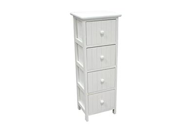 Mimbre Natural Cassettiera Verticale Bianca Stretta-4 cassetti, Legno