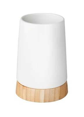 WENKO Gobelet à Bambou céramique Porte-Brosse à Dents pour la Brosse à Dents et Le Dentifrice Blanc